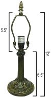 32010- Gothic Metal Lamp Base, Antique Bronze Finish With Gold Highlts, 12" Tall