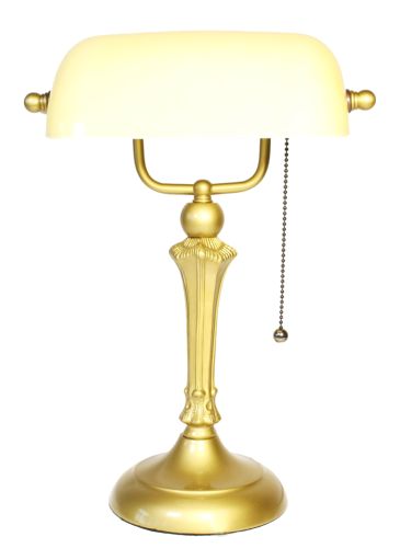 82901-Yellow Blown Glass Banker Lamp with Bright Gold Finish Base