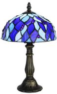 83131 - Blue Pedestal Stained Glass Lamp with Satin Bronze Finish Base