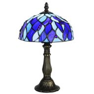 83131 - Blue Pedestal Stained Glass Lamp with Satin Bronze Finish Base