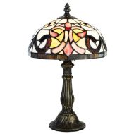 83132 - Pink/Amber Fleur de-Lis Stained Glass Lamp with Satin Bronze Finish Base