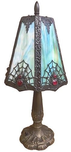 83180-Spider Stained Glass Lamp with Satin Bronze Finish Base