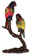 83190-Two Parrots Stained Glass Lamp with Satin Bronze Finish Base